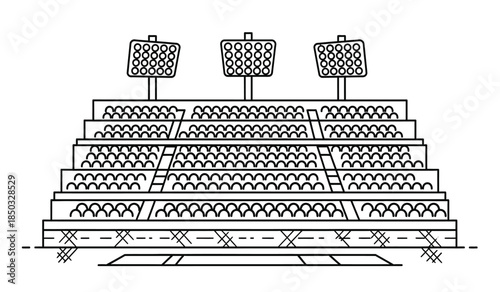 a detailed line drawing depicts three vintage popcorn machines positioned atop a tiered stadium like seating arrangement creating an unusual display high quality