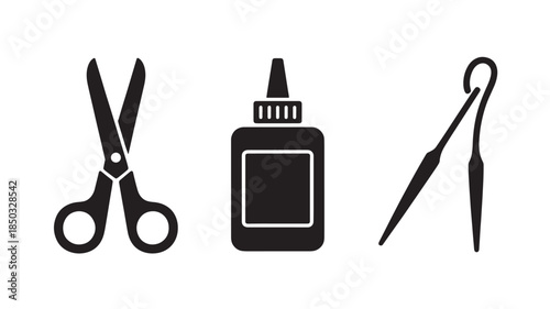 Sewing Tools Silhouette in Simple Monochrome on White Background for Crafting