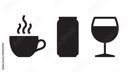 Silhouette of Coffee, Can, and Wine Glass with natural lighting and detailed texture for commercial background