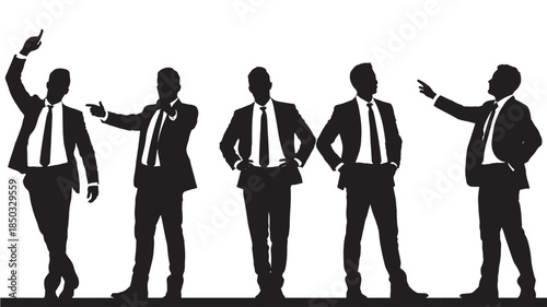 Businessmen in various poses with natural lighting and detailed texture for commercial background