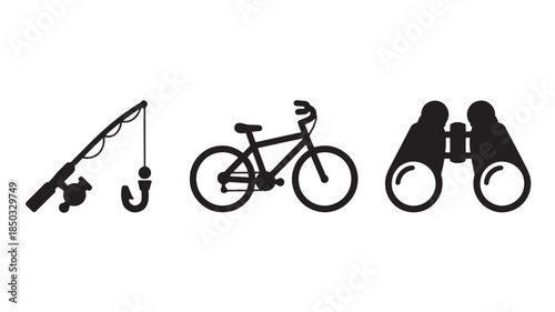 Outdoor Activity Icons in Simple Silhouette Style with Black Color on White Background for Recreational Use