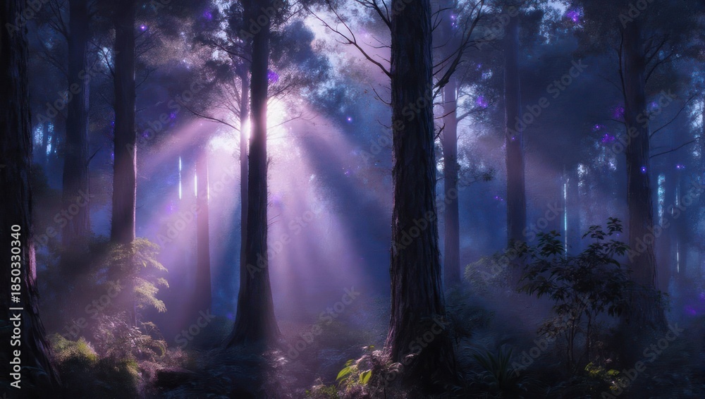 Fototapeta premium Mystical Forest Sunlight - A Serene and Enchanting Scene.
