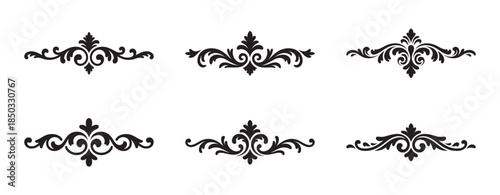 Collection of six elegant black ornamental dividers with acanthus leaf motifs