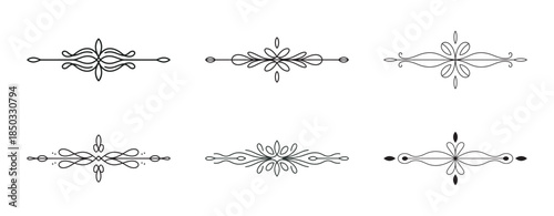 Collection of six elegant black ornamental dividers