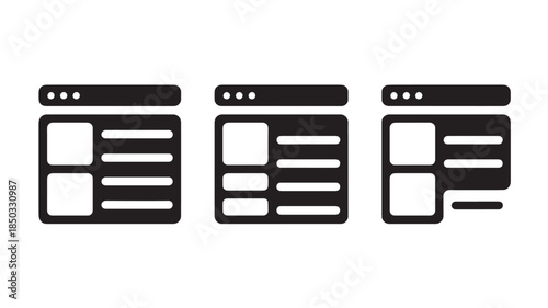 Webpage wireframes in minimalist design with dark gray color on white background for user interface