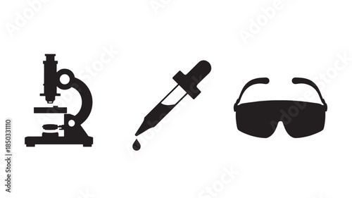 Laboratory Equipment Icons in Simple Flat Design with Black Color on White Background for Science Education