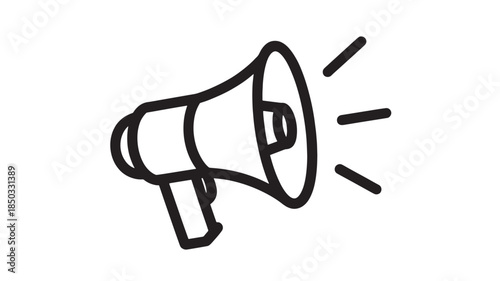 Megaphone icon in simple line art style with bold black lines on white background for social media