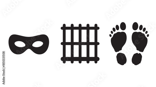 Mystery symbols in simple flat design with black color on white background for crime investigation