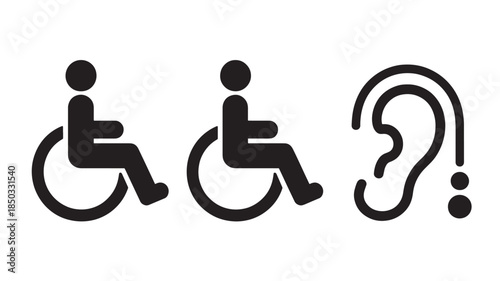 Disability Symbols in Simple Design with Black Silhouette on White Background for Accessibility Icon Set