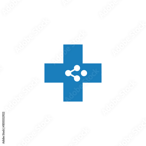 Blue medical cross with share icon for healthcare and communication