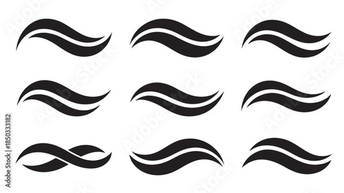 Wavy black lines in modern minimalist style with high contrast lighting on white background for graphic design