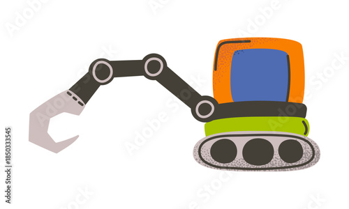 Construction crane on tracks toy. Transport car for kids design, nursery decor, baby products, posters. Vector illustration