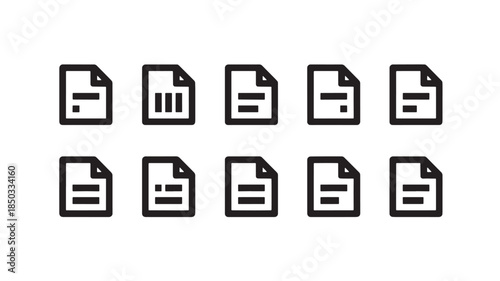 Set of document icons in minimalist style with simple black outline on white background for user interface design