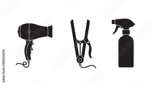 Hairdressing Tools Silhouette Set in Simple Monochrome Style with White Background for Salon Branding
