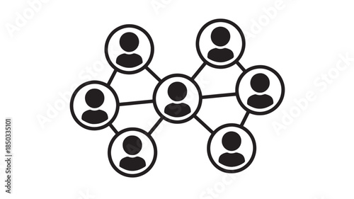 Network of connected people icons in simple flat design with black and white color scheme on isolated white background for social media