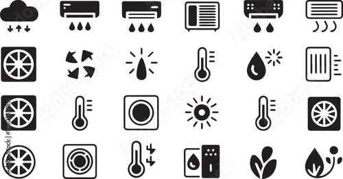 Air Conditioning icon set. Cooling appliance and heating symbol. Vector illustration.