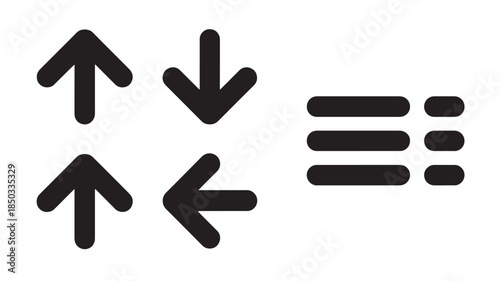 Black Arrows and Lines Icon Set in Simple Flat Design on White Background for UI Elements