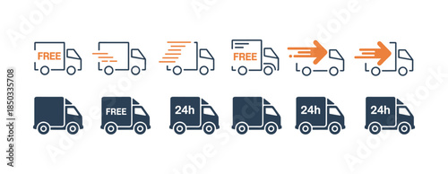 Delivery Truck Icon Set with Speed and Time Variations. Vector illustration.