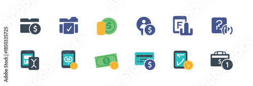 Financial and Business Icons Set finance money. Vector illustration.