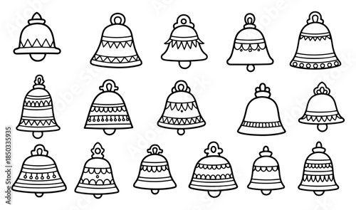 Set of hand drawn Christmas bell vector line icons festive holiday jingle bells outline illustration collection