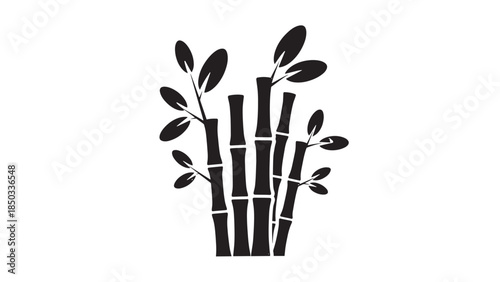 Black silhouette illustration of clustered bamboo stalks with leaves on a white background