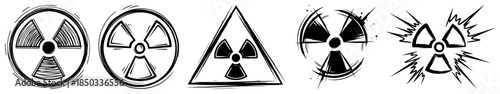 Radioactive Symbol Sketch Icon Set Grunge Nuclear Hazard Warning Signs