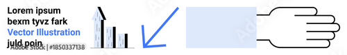 Marketing strategy, data analysis, business growth, decision-making, trend forecasting, teamwork. Bar graph with arrow pointing to a supporting hand. Business growth and marketing strategy