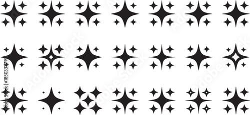 Star Sparkle Icons Set – Shining, Twinkle, Glow and Decorative Starburst Vector Illustration