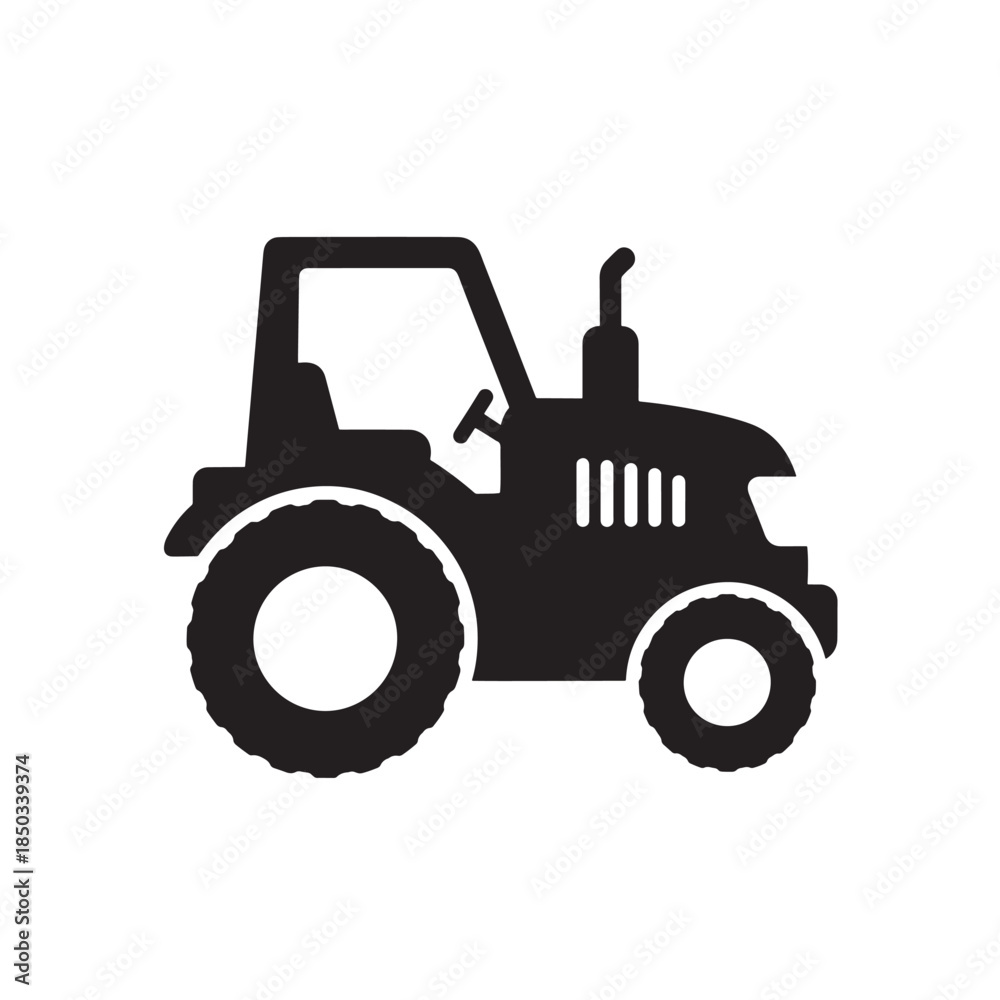 Obraz premium Tractor Silhouette in Modern Minimalist Style with Solid Black Color on White Background for Agricultural Icon