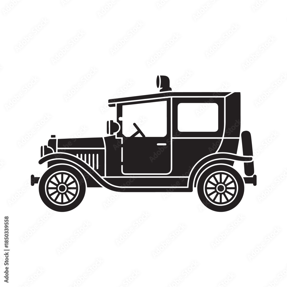 Fototapeta premium Vintage Car Silhouette in Classic Style with High Contrast Lighting on White Background for Automotive Design