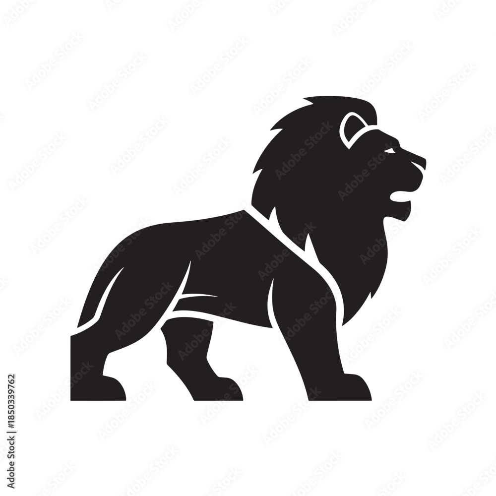 Obraz premium Lion Silhouette in Modern Minimalist Style with High Contrast Black and White for Logo Design