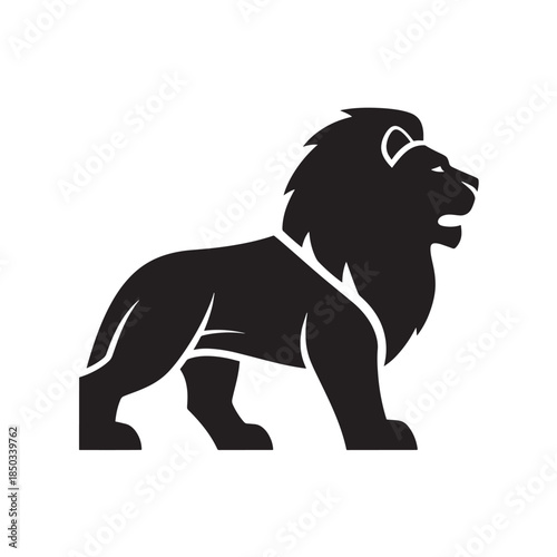 Lion Silhouette in Modern Minimalist Style with High Contrast Black and White for Logo Design