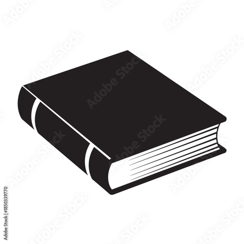 Black hardcover book in minimalist illustration style with high contrast lighting on white background for education
