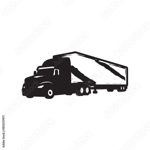 Semi Truck Silhouette Modern Minimalist Black Silhouette Vector Illustration for Logistics