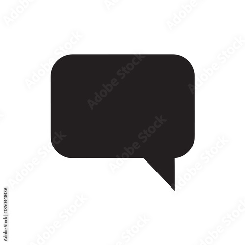 Black speech bubble icon in simple flat design with clean white background for user interface