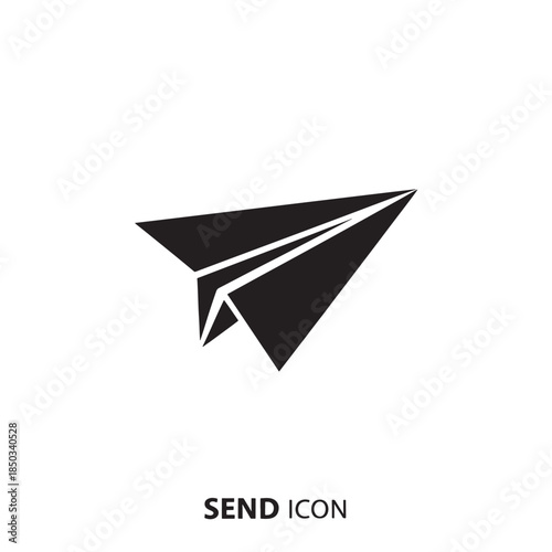 Paper airplane icon in minimalist style with bold black color on white background for digital interface