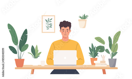 Remote Work From Home Office – Vector Illustration