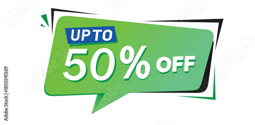 Up to 50% Off Sale Tag - Bright Green Speech Bubble for Retail Promotions