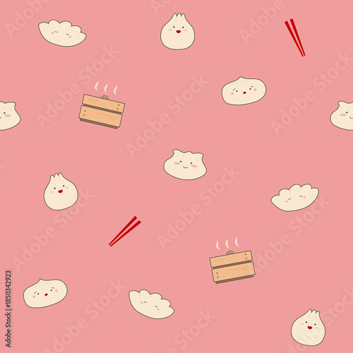 Cute dumpling  dim sum seamless pattern
