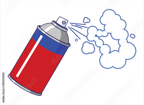 Spray paint can releasing colorful clouds of smoke on transparent background art