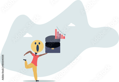 The entrepreneur is in a bad mood - shares are falling.A surprised character holds his briefcase