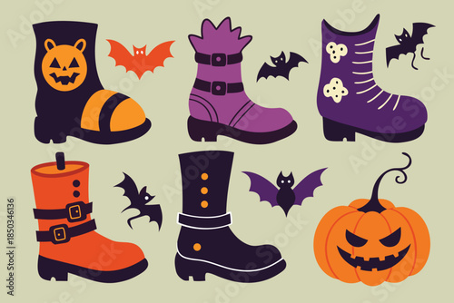 set of  Halloween boot hand drawn elements collection cut out vector illustration