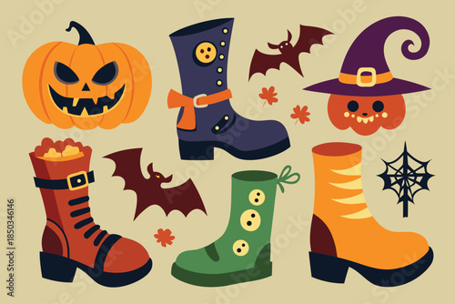 set of  Halloween boot hand drawn elements collection cut out vector illustration