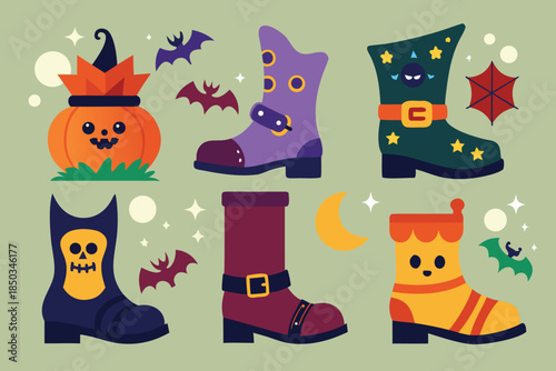 set of  Halloween boot hand drawn elements collection cut out vector illustration