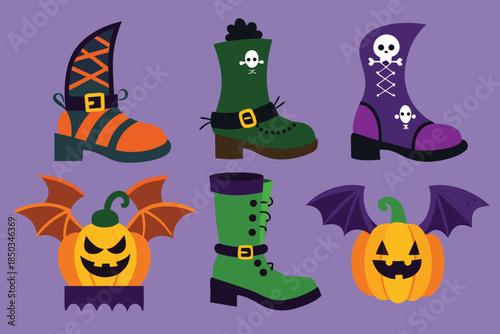 set of  Halloween boot hand drawn elements collection cut out vector illustration