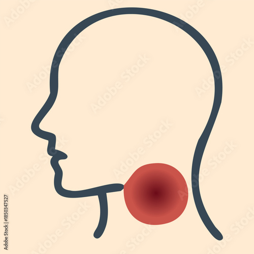 Sore throat medical line icon with red pain highlight on beige background