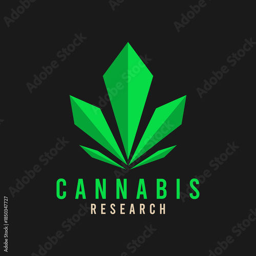 Clean and modern cannabis research logo featuring a geometric green leaf symbol. Suitable for medical cannabis, biotechnology, wellness brands, research institutions, and cannabis-related businesses.