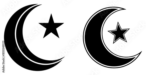 Crescent moon and star symbols representing islamic culture and night sky elements