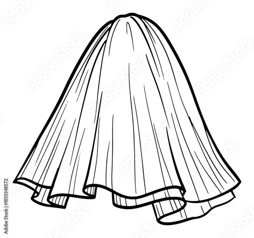 Elegant bridal veil draped fabric sketch illustration for wedding design