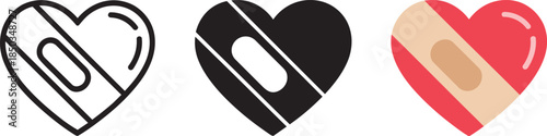 Heart with bandage icon, symbol for healing and recovery, love care, medical aid graphic